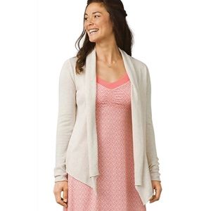 Prana Georgia Cotton Wrap Cardigan Sweater Small Oatmeal Ivory Open Front Ruffle